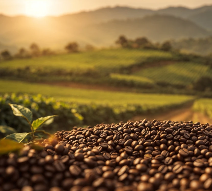 Paisaje soleado y cafe